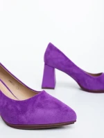 Дамски обувки с ток лилави от текстилен материал Saida