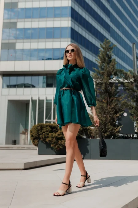 Дамски сандали с ток черни от текстилен материал Rosea