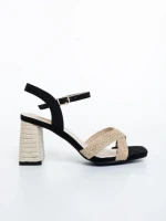 Дамски сандали с ток черни от текстилен материал Rosea