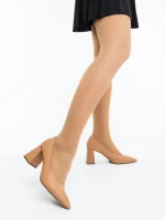 Дамски обувки с ток камел от екологична лачена кожа Ludena