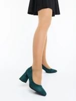 Дамски обувки с ток тъмно зелени от текстилен материал Saida