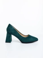 Дамски обувки с ток тъмно зелени от текстилен материал Saida