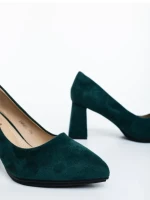 Дамски обувки с ток тъмно зелени от текстилен материал Saida