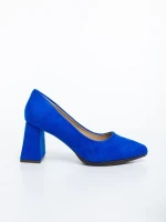 Дамски обувки с ток сини от текстилен материал Saida