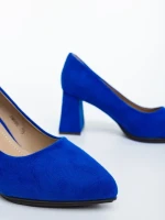 Дамски обувки с ток сини от текстилен материал Saida