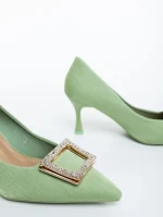 Дамски обувки с ток зелени от текстилен материал Regenda