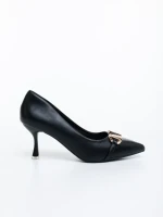 Дамски обувки с ток черни от екологична лачена кожа Elsena