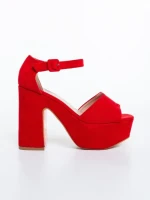 Дамски сандали с ток червени от текстилен материал Elenia