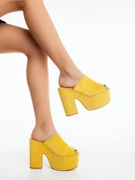 Дамски чехли жълти от текстилен материал Lazara