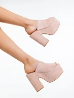 Дамски чехли розови от текстилен материал Lazara