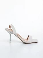Дамски сандали с ток светло бежови от текстилен материал Laena