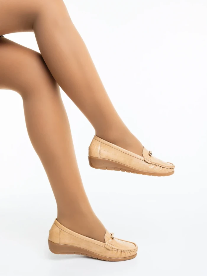 Дамски мокасини тъмно бежови от екологична кожа Camelida