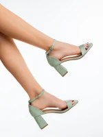 Дамски сандали с ток зелени от текстилен материал Temera