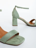 Дамски сандали с ток зелени от текстилен материал Temera