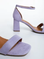 Дамски сандали с ток лилави от текстилен материал Temera