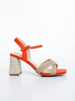 Дамски сандали с ток оранжеви от текстилен материал Rosea