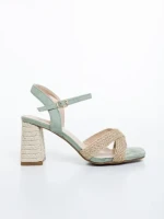 Дамски сандали с ток зелени от текстилен материал Rosea