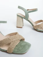 Дамски сандали с ток зелени от текстилен материал Rosea