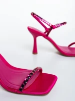 Дамски сандали с ток розови от текстилен материал Lumira