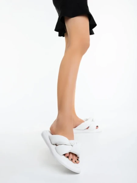 Дамски чехли бели от екологична кожа Sarada