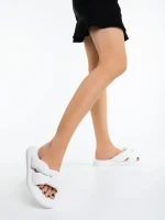 Дамски чехли бели от екологична кожа Sarada