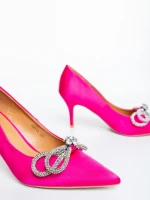 Дамски обувки с ток розови от текстилен материал Mistera
