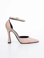 Дамски обувки с ток тъмно бежови от екологична лачена кожа Lavrona