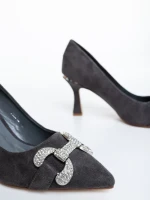 Дамски обувки с ток сиви от текстилен материал Amandi