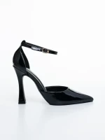 Дамски обувки с ток черни от екологична лачена кожа Lavrona