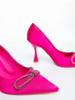Дамски обувки с ток розови от текстилен материал Ancona