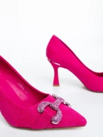 Дамски обувки с ток розови от текстилен материал Amandi