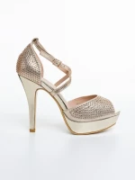 Дамски сандали с ток златисти от текстилен материал Zabava