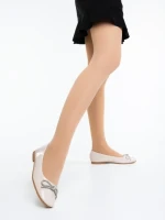 Дамски балерини бежови от екологична лачена кожа Ativa