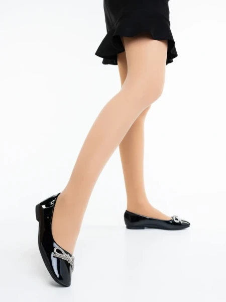 Дамски балерини черни от екологична лачена кожа Ativa