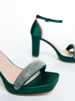 Дамски сандали с ток зелени от текстилен материал Menara