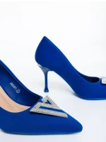 Дамски обувки с ток сини от текстилен материал Mezara