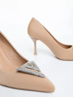 Дамски обувки с ток тъмно бежови от текстилен материал Mezara