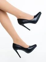 Дамски обувки с ток черни от екологична кожа Rhoda