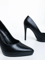 Дамски обувки с ток черни от екологична кожа Rhoda