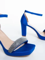 Дамски сандали с ток сини от текстилен материал Menara