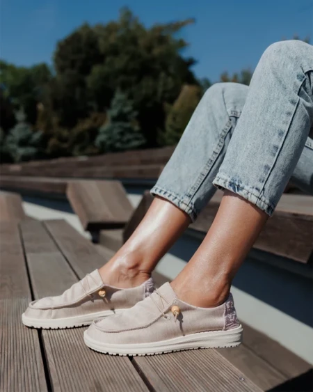 Дамски ежедневни обувки бежови от текстилен материал Midona