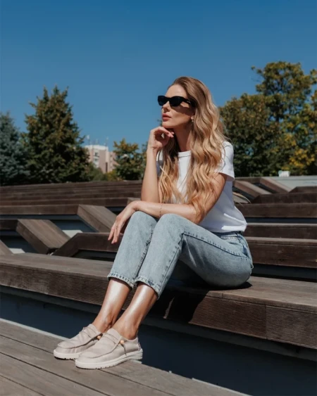 Дамски ежедневни обувки бежови от текстилен материал Midona