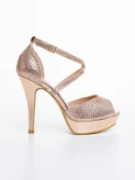 Дамски сандали с ток цвят шампанско от текстилен материал Zabava