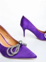 Дамски обувки с ток лилави от текстилен материал Mistera