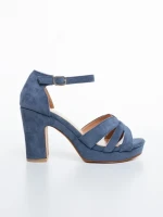 Дамски сандали с ток сини от текстилен материал Laduna