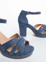 Дамски сандали с ток сини от текстилен материал Laduna