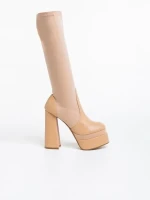 Дамски чизми бежови от еко кожа и текстилен материал Camaya