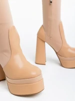 Дамски чизми бежови от еко кожа и текстилен материал Camaya