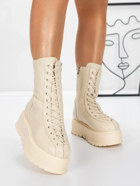 Дамски ботуши на платформа 3AL77 Бежово | Mei » MeiMall.bg