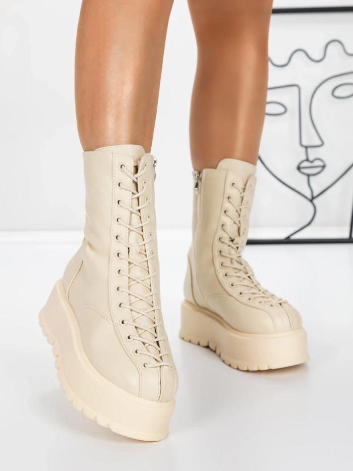 Дамски ботуши на платформа 3AL77 Бежово | Mei » MeiMall.bg